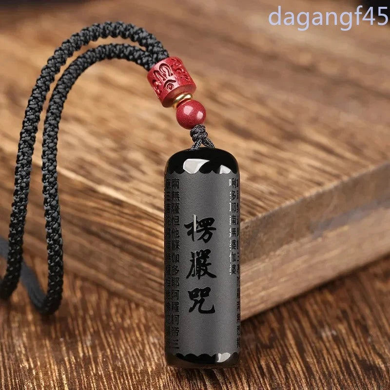Natural Obsidian Shurangama Mantra Pendant Heart Sutra Necklace Buddhist Pendant 07FC0E-D4 - KOEEK