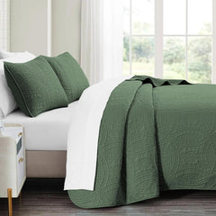 Queen Quilt Bedding Set,Olive Green Ultrasonic Full/Queen Quilt Set,Lightweight 07FC0E-D4 - KOEEK