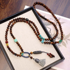 Chinese Style Sandalwood Peace Ruyi Lock Necklace Multi-Use Crossbody Chain 07FC0E-D4 - KOEEK