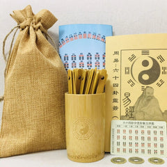I Ching Divination Set Bamboo Sticks Tube Guide Book Bag Beginner Teaching Tool 07FC0E-D4 - KOEEK