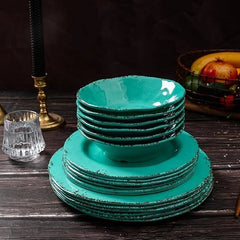 18-Piece Farmhouse Melamine Dinnerware Set - Shatterproof, Lightweight, Durable
