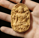 Boxwood Dainichi Nyorai Carved Pendant Necklace 4x6cm 07FC0E-D4 - KOEEK