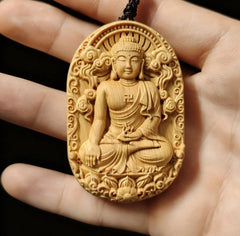 Boxwood Dainichi Nyorai Carved Pendant Necklace 4x6cm 07FC0E-D4 - KOEEK