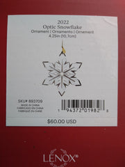 2022 Lenox Optic Snowflake Crystal Ornament. . M.S.R.P. $60. LENOX - KOEEK