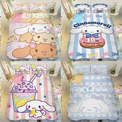 Cartoon Duvet Cinnamoroll Cover Bed Sheet Pillowcase Set for Twin Queen King Bed 07FC0E-D4 - KOEEK