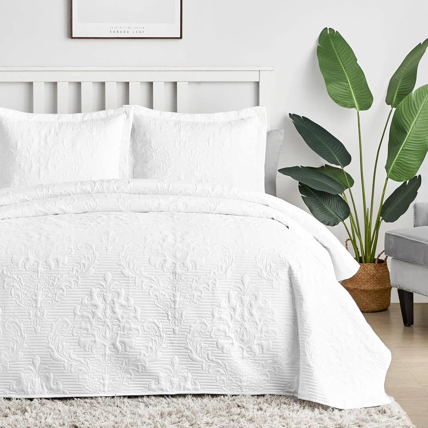 White Quilt Queen Size - Damask Ultrasonic Summer Bedspread Queen, Lightweight 07FC0E-D4 - KOEEK