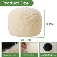 Round Padded Futon Ottoman, Fluffy Plush Futon Footstool Storage Ottoman, Beige 07FC0E-D4 - KOEEK