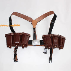WW2 German Army Cowhide Belts Y-shape Double Straps Ammo Pouch Reproduction 98K 07FC0E-D4 - KOEEK