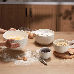 Ceramic Mixing Bowls, Set of 4, Embossed Kitchen Bowls, Prep,Serve, Gift (Ivory) 07FC0E-D4 - KOEEK