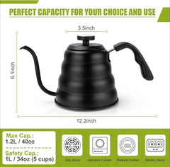 Tea Kettle with Thermometer Pot Black Stovetop Tea Kettle 40 oz 1200ml Gooseneck