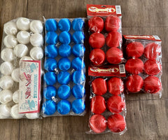 Lot Of 60 Satin Christmas Balls Various Sizes Red White Blues Vintage WHITE - KOEEK