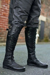 Men Men's Winter Boots Vintage Medieval Knee HighBoots Cross Strap Lace Up Boots 07FC0E-D4 - KOEEK