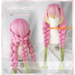 Demon Slayer Kimetsu no Yaiba Kanroji Mitsuri Cosplay Wig Thick Braid Pink&Green 07FC0E-D4 - KOEEK