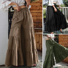 Vintage Solid Womens Wide Leg Elegant Casual Long Pants Elastic Waist Trouser 07FC0E-D4 - KOEEK