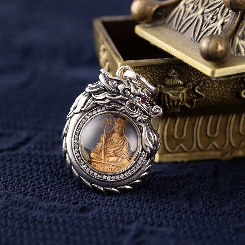 Vintage Brass Silver Plated Ksitigarbha Pendant Buddha Necklace Men Women 07FC0E-D4 - KOEEK