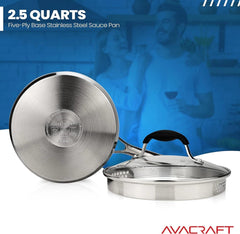 Stainless steel sauce pan with glass strainer lid and two side spouts 07FC0E-D4 - KOEEK