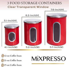 3 Piece Red Canisters Sets For The Kitchen, Kitchen Jars With See Through Window 07FC0E-D4 - KOEEK