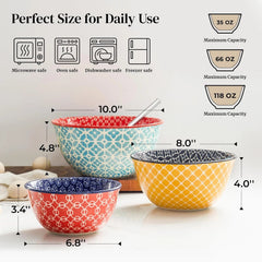 Mixing Bowls, Kitchen Ceramic Mixing Bowls, Bright Colors, Set of 3 07FC0E-D4 - KOEEK