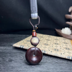 Handmade Zitan Peace Symbol Keychain Car Pendant Retro Blood Zitan Amulet 07FC0E-D4 - KOEEK