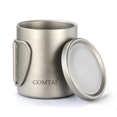 For Home Outdoor Camping Double Wall Titanium Water Cup Coffee Tea Mug With Lid 07FC0E-D4 - KOEEK