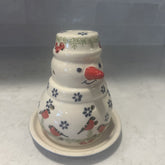 Polish Pottery Boleslawiec Snowman Red Bird Tea Light Luminary W Base BOLESLAWIEC - KOEEK