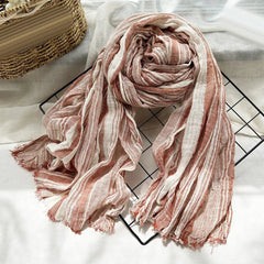 Cotton Scarf Men's Striped Shawls Head Scarf Wrinkled Muslim Scarves Unisex Soft 07FC0E-D4 - KOEEK