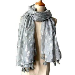 Womens Glitter Metallic Silver Feather Scarf Tassel Shawl Long Pashmina Stole 07FC0E-D4 - KOEEK