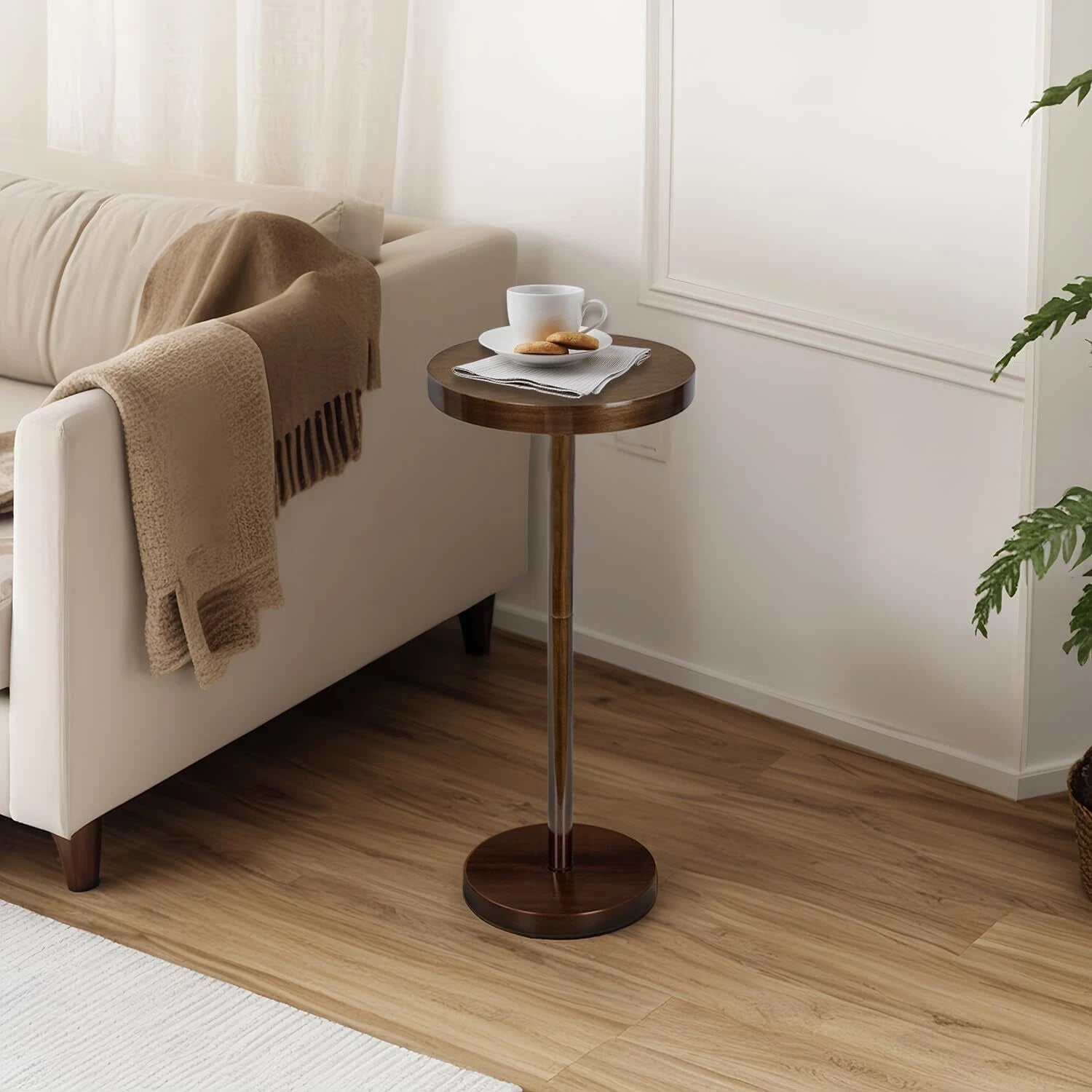 Pedestal Side Table,Beverage Table,Small Round Side Table,Martini Table, Brown 07FC0E-D4 - KOEEK