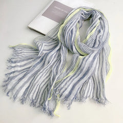 Mens Flax Linen Preppy Scarf Breathable Casual Stripe Neckerchief Shawl 07FC0E-D4 - KOEEK