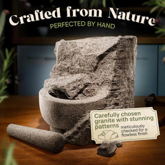 Mortar and Pestle Set - 6 Inch - 2 Cup Capacity - Unpolished Heavy Granite 07FC0E-D4 - KOEEK