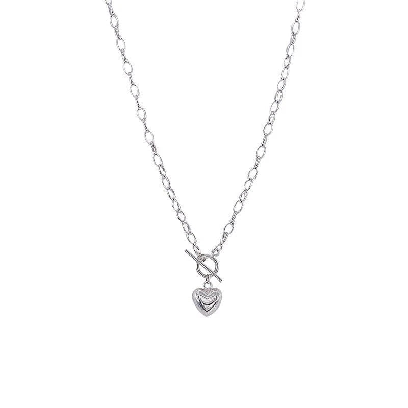 925 Sterling Silver Vintage Cable Chain Heart Pendant Trendy Stylish Necklace 07FC0E-D4 - KOEEK