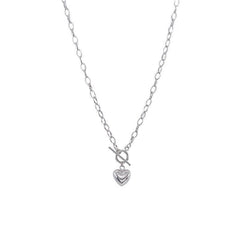 925 Sterling Silver Vintage Cable Chain Heart Pendant Trendy Stylish Necklace 07FC0E-D4 - KOEEK