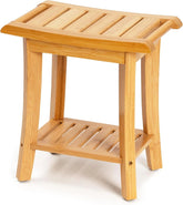 Bamboo Shower Chair with Storage Shelf, Spa Bath Chair for Bathrooms 07FC0E-D4 - KOEEK