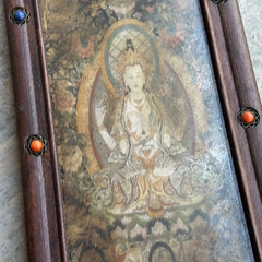 Natural Redwood Inlaid Tibetan Thangka Portrait Ornament 07FC0E-D4 - KOEEK