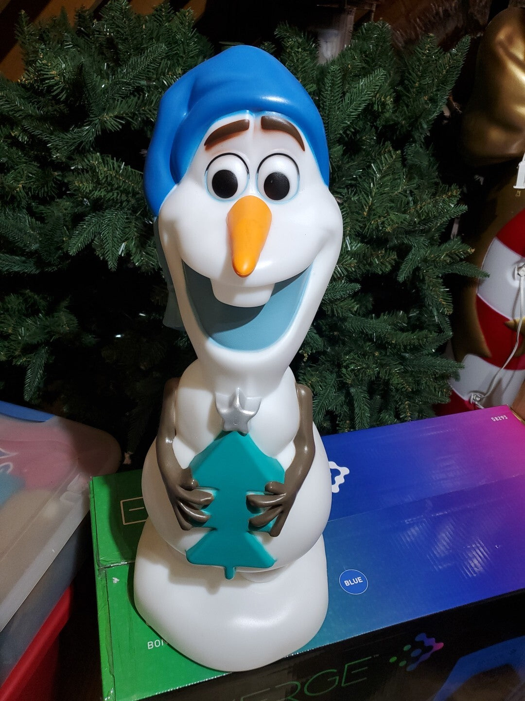 Disney Frozen Olaf 24" Gemmy Christmas Holiday Blow Mold Holding Tree Light Up GEMMY - KOEEK