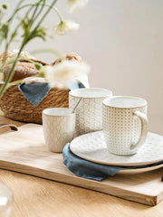 16 oz Coffee Mug Set, Ceramic Mug, Embossed Mug, Set of 4, Arctic White