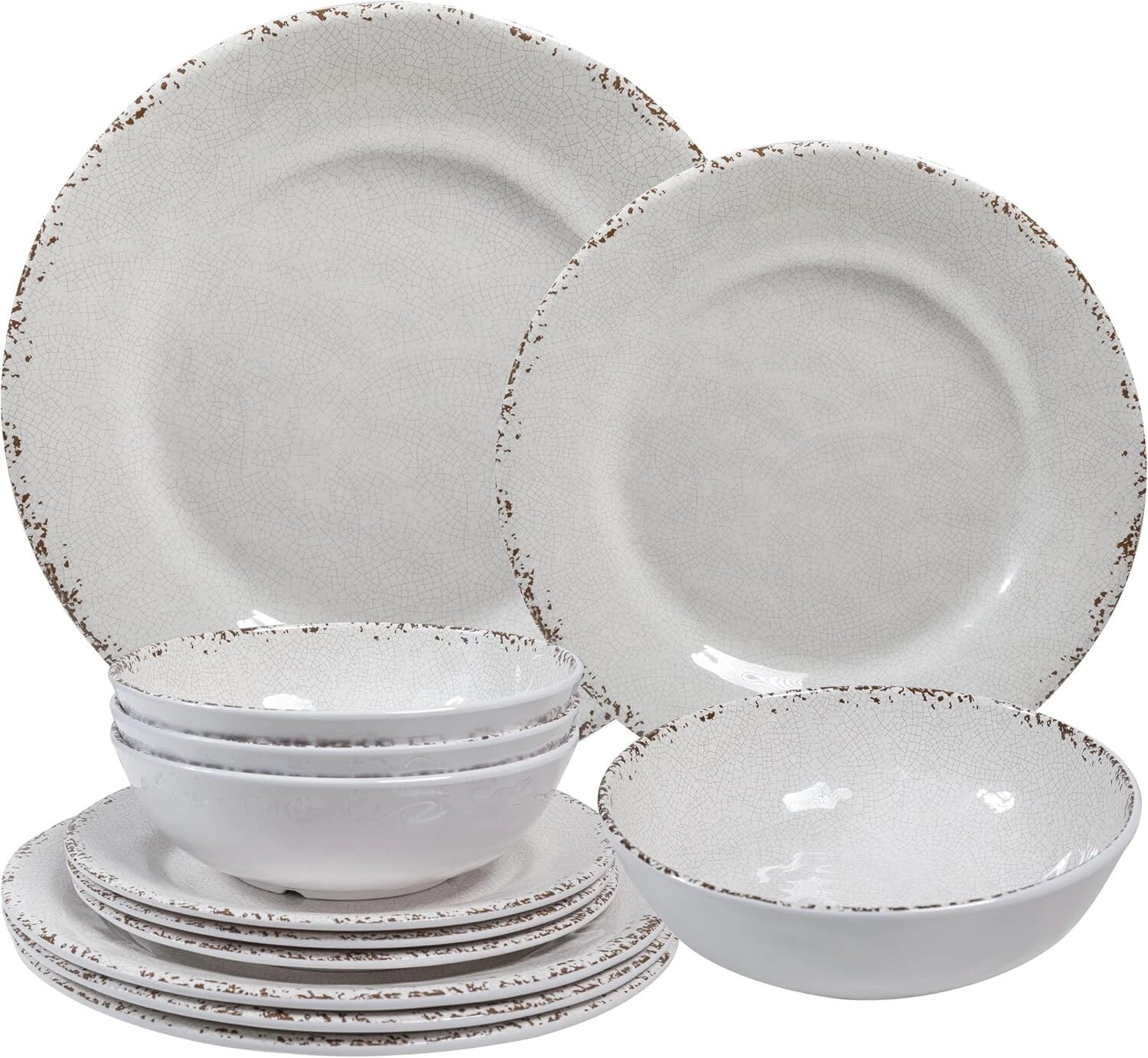 Farmhouse Melamine Dinnerware Sets,12 Pieces Dishes Dinnerware Set 07FC0E-D4 - KOEEK
