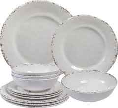 Farmhouse Melamine Dinnerware Sets,12 Pieces Dishes Dinnerware Set 07FC0E-D4 - KOEEK