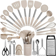 Large Cooking Utensils Set, 35 Pcs Kitchen Utensils Set with Holder, 07FC0E-D4 - KOEEK