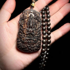 Nha Trang Agarwood Thousand Arm Guanyin Pendant Necklace Zodiac Sweater Chain 07FC0E-D4 - KOEEK