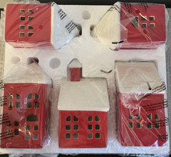 5 Piece Set Costco Christmas Red and White Ceramic Village Pueblo Lights WHITE - KOEEK