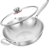13''Stainless Steel Wok Pan with Lid, Stir-Frying Pan,Induction Cooking Pan 07FC0E-D4 - KOEEK