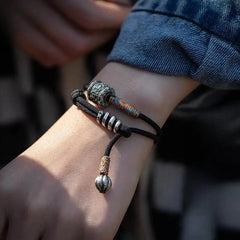 Tibetan Silver Hand-woven Six-character Mantra Bracelet Amulet Bangle Jewelry 07FC0E-D4 - KOEEK