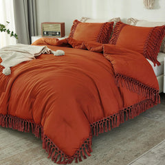 King Size Burnt Orange Duvet Cover, 3 Piece Bedding Duvet Cover and Set