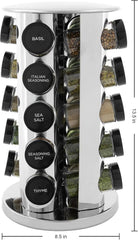 20-can rotating tabletop spice rack, polished stainless steel, black lid 07FC0E-D4 - KOEEK
