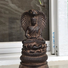 Vietnamese Agarwood Carved Buddha Vairocana Figurine Wooden Sculpture Home Decor 07FC0E-D4 - KOEEK