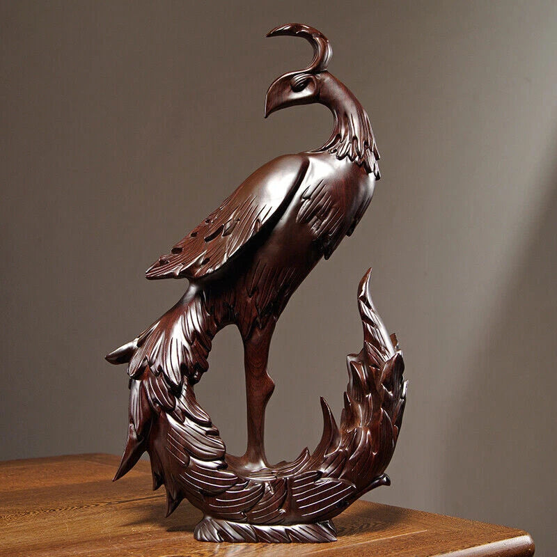 Chinese Ebony Wood Carved Phoenix Statue Feng Shui Sculpture Crafts Home Decor 07FC0E-D4 - KOEEK