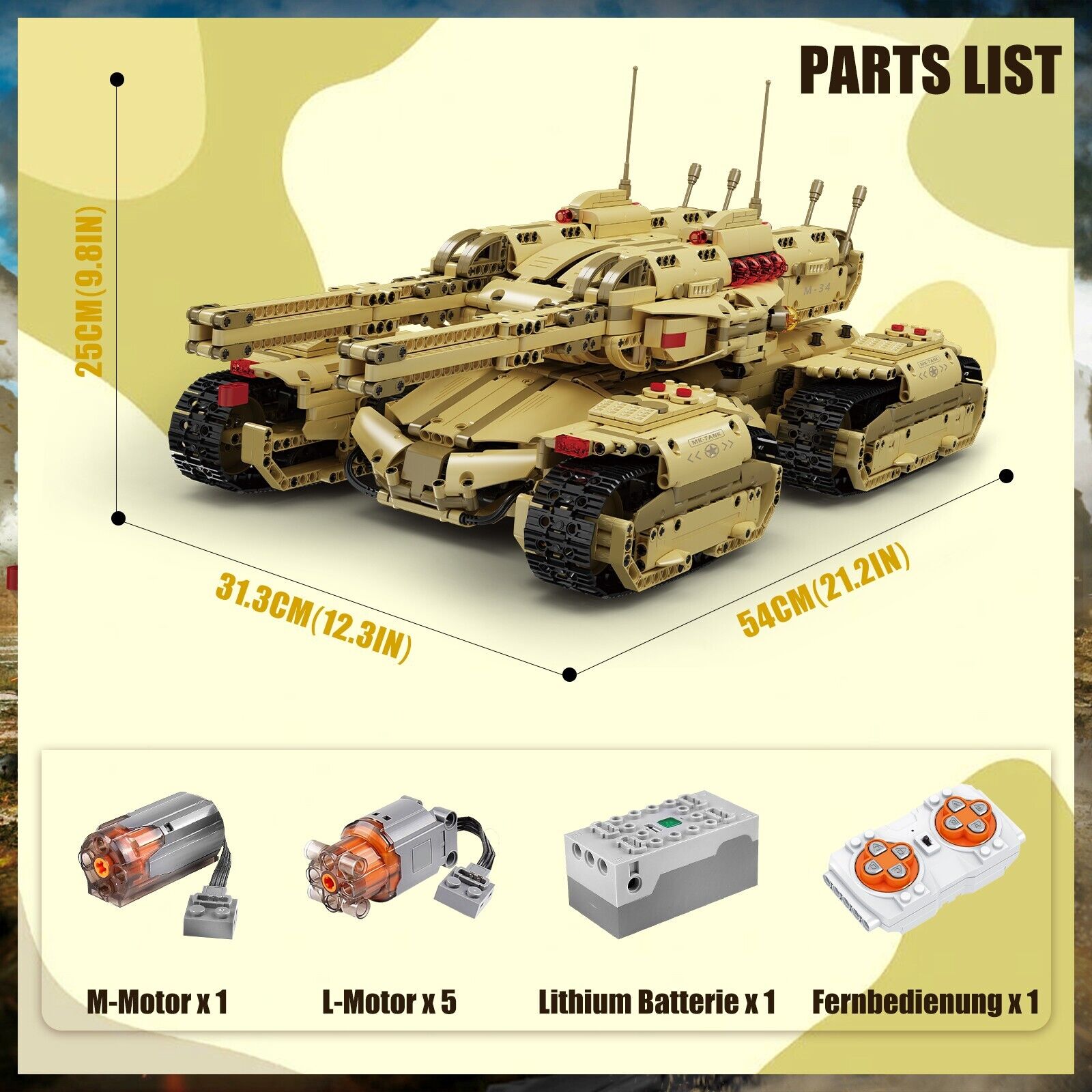 new Mould King 20011 Remote Control Mammoth Tank Military Model Building Block Toy MOULD KING - KOEEK