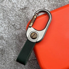 Titanium Brass Leather Keychain Durable Car Key Holder Carabiner Clip 07FC0E-D4 - KOEEK
