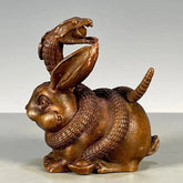 6cm Vintage Brass Snake Wrapped Rabbit Rich Generations Figurine Home Decoration 07FC0E-D4 - KOEEK